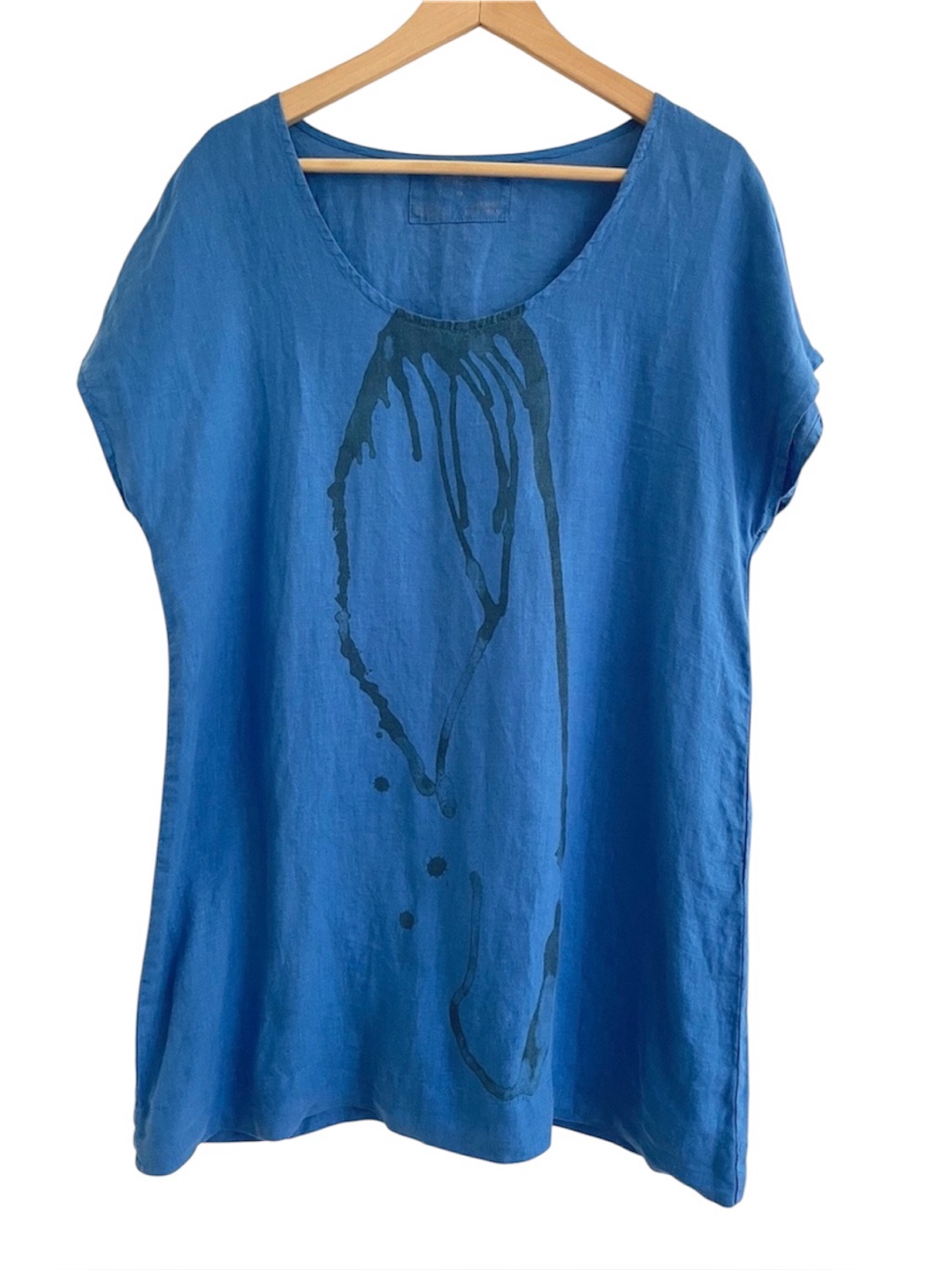 Grizas Linen Tunic Top M Blue Abstract Modern Lagenlook Artsy Boho Art Teacher